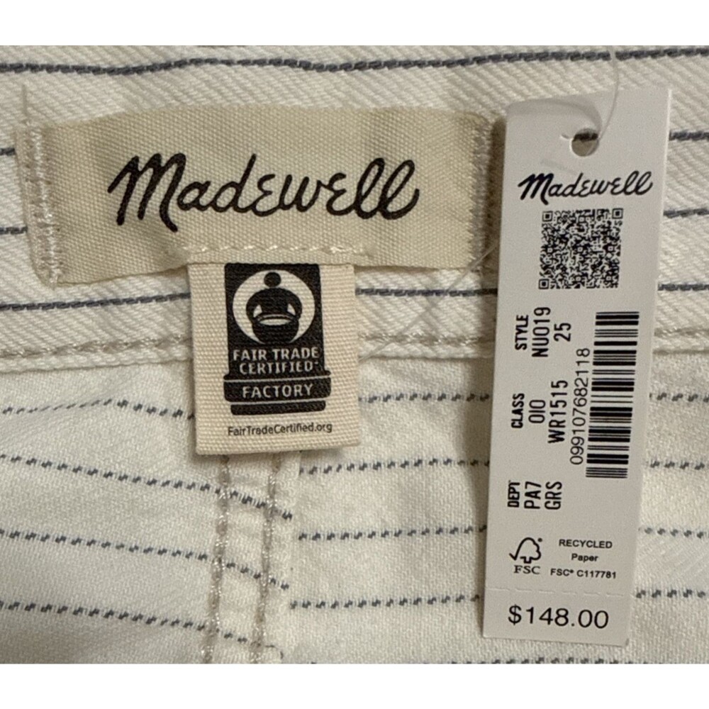Madewell 25 Cream Railroad Striped Low Slung Baggy 100% Cotton Jeans NWT - Picture 5 of 13